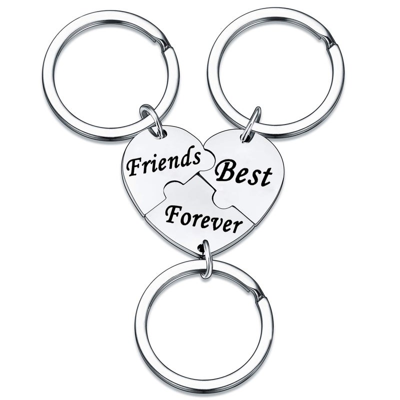 YEEQIN 3PCS Best Friends Forever Keychain Set, Best Friends Gifts For 3, Matching Heart Keychains Gift for Sisters - Image 1